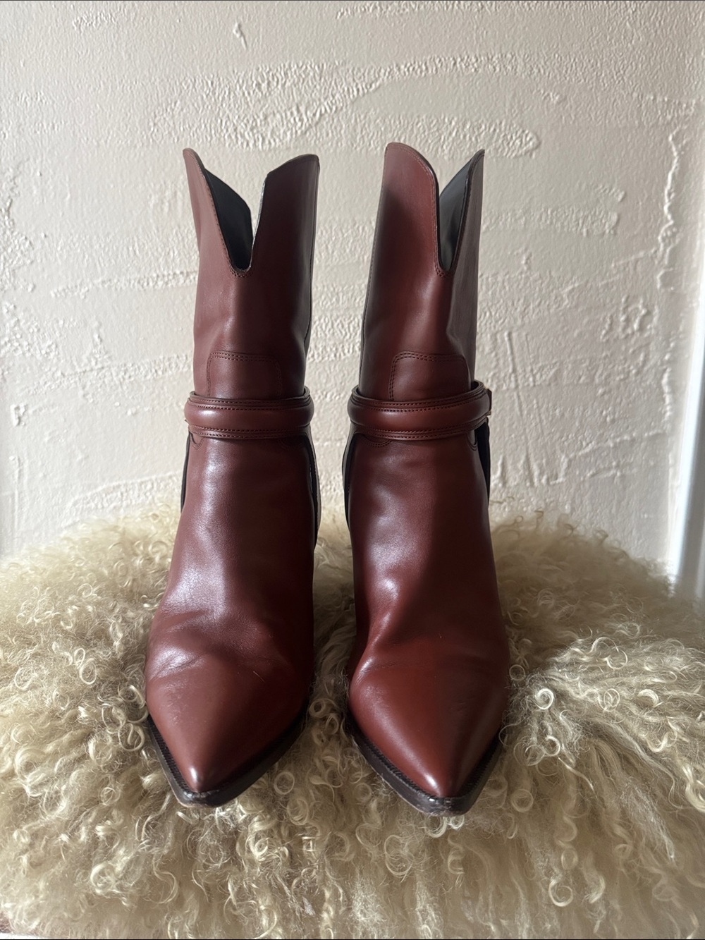 Celine Leather Pointed-Toe Ankle Boots | Harness Detail | Dust Bag